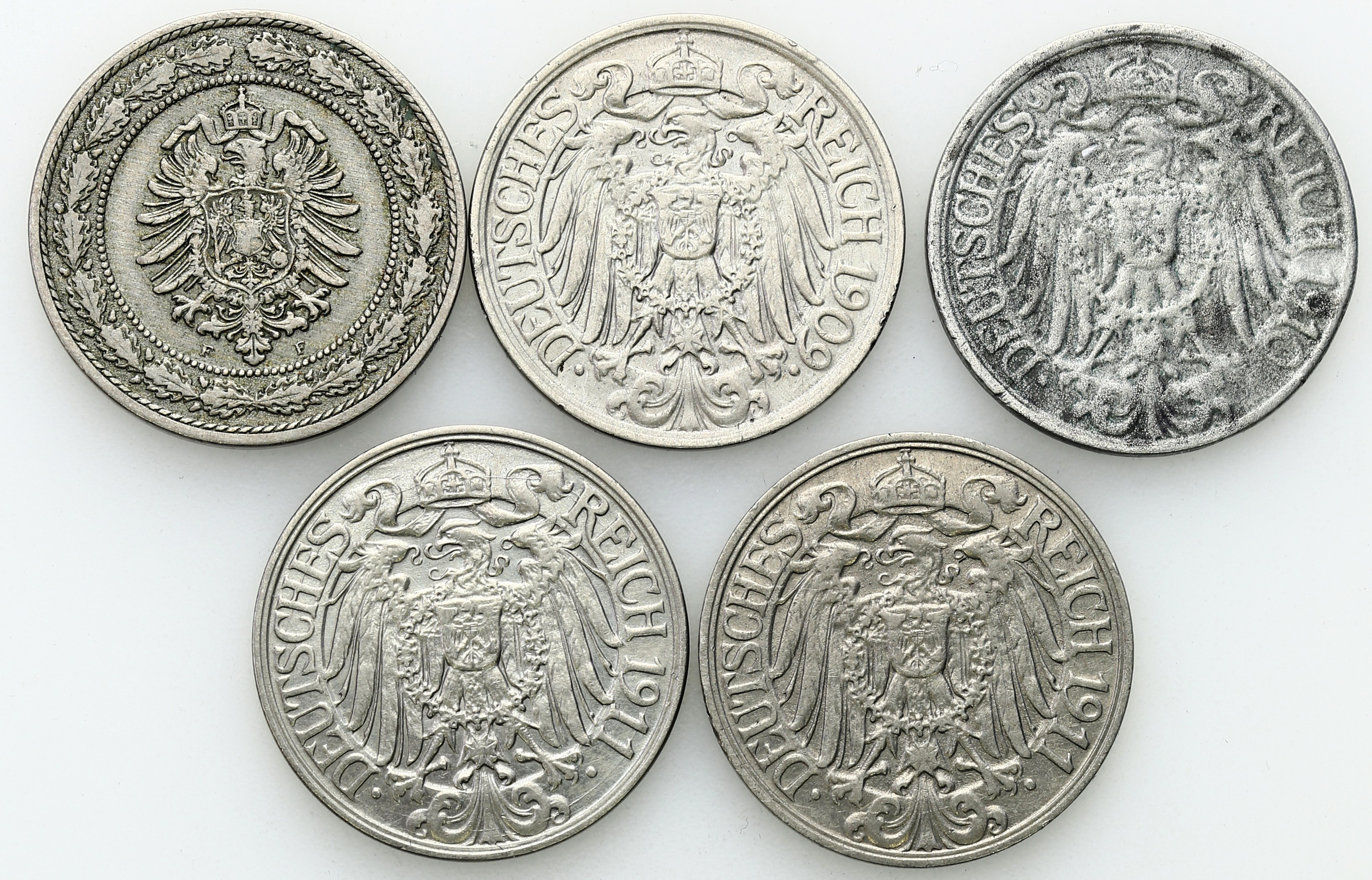 Niemcy. 20 - 25 fenigów 1888 - 1917, zestaw 5 sztuk